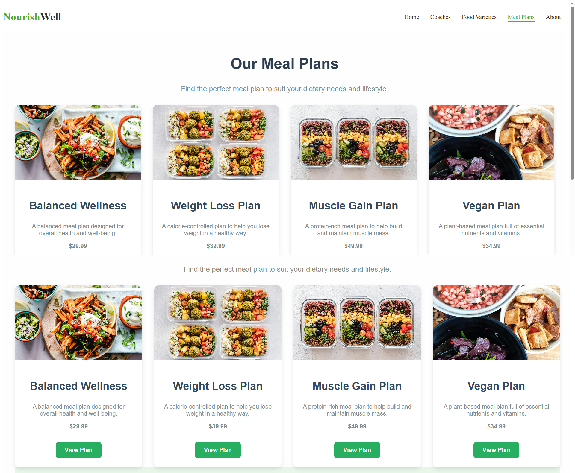 Meal planning app interface